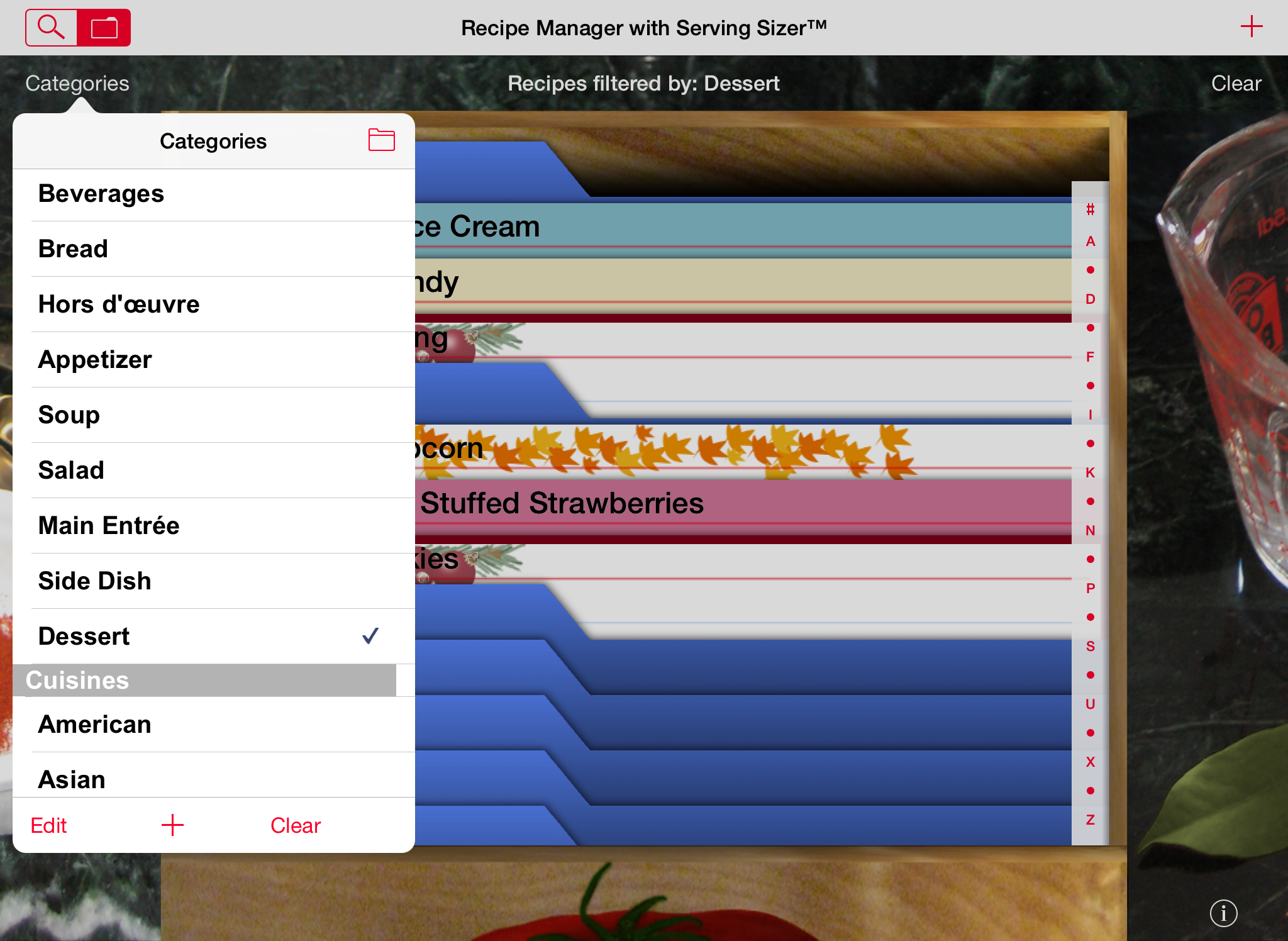 click image to view full size Serving Sizer recipe cards categories selected