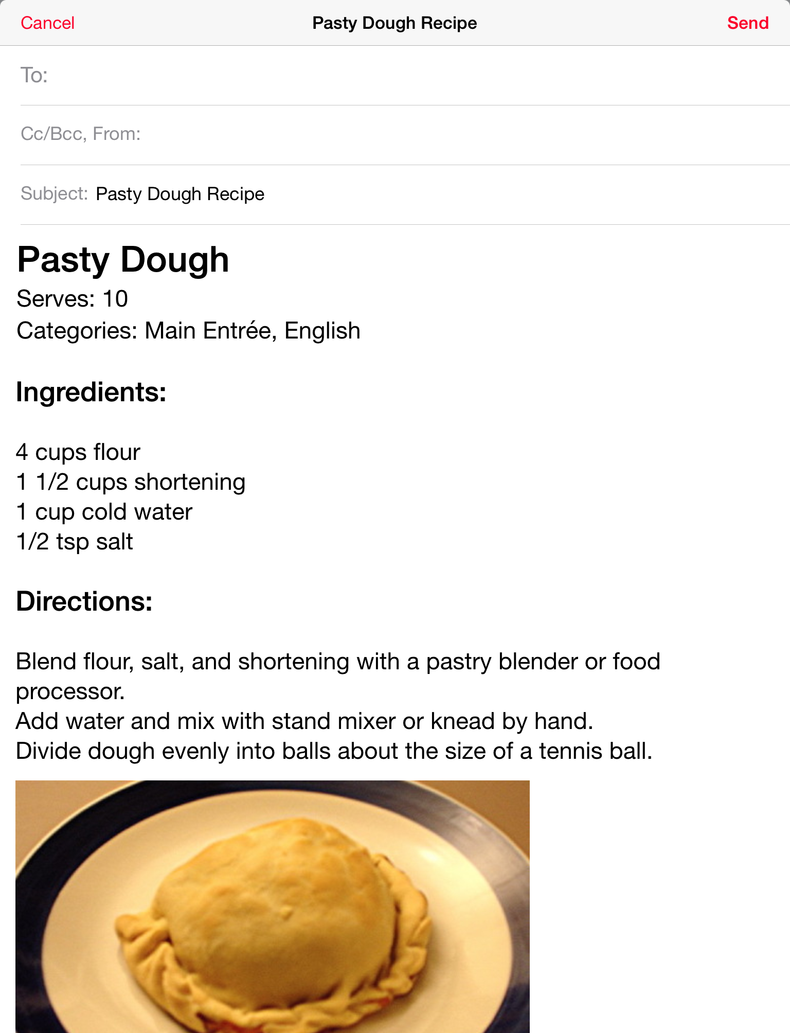 click image to view full size Serving Sizer email screen