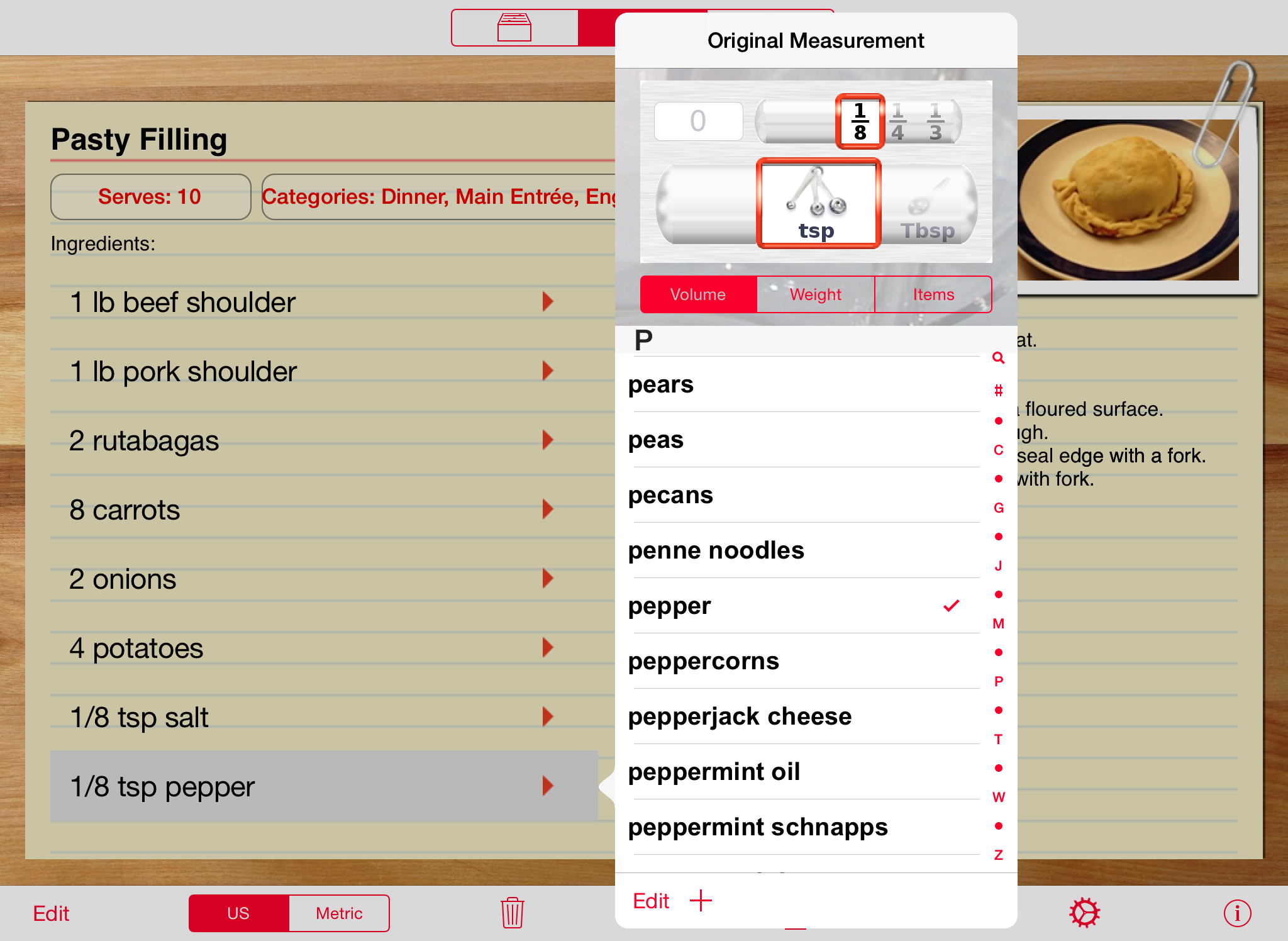click image to view full size Serving Sizer add ingredient