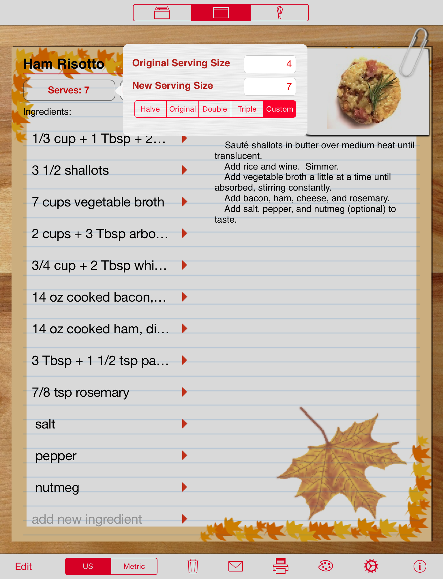 Serving Sizer servings entry